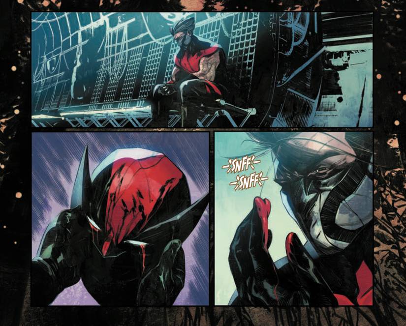 Ultimate Wolverine #1 by Condon and Cappuccio - Logan’s Winter Soldier sniffs the blood on his mask