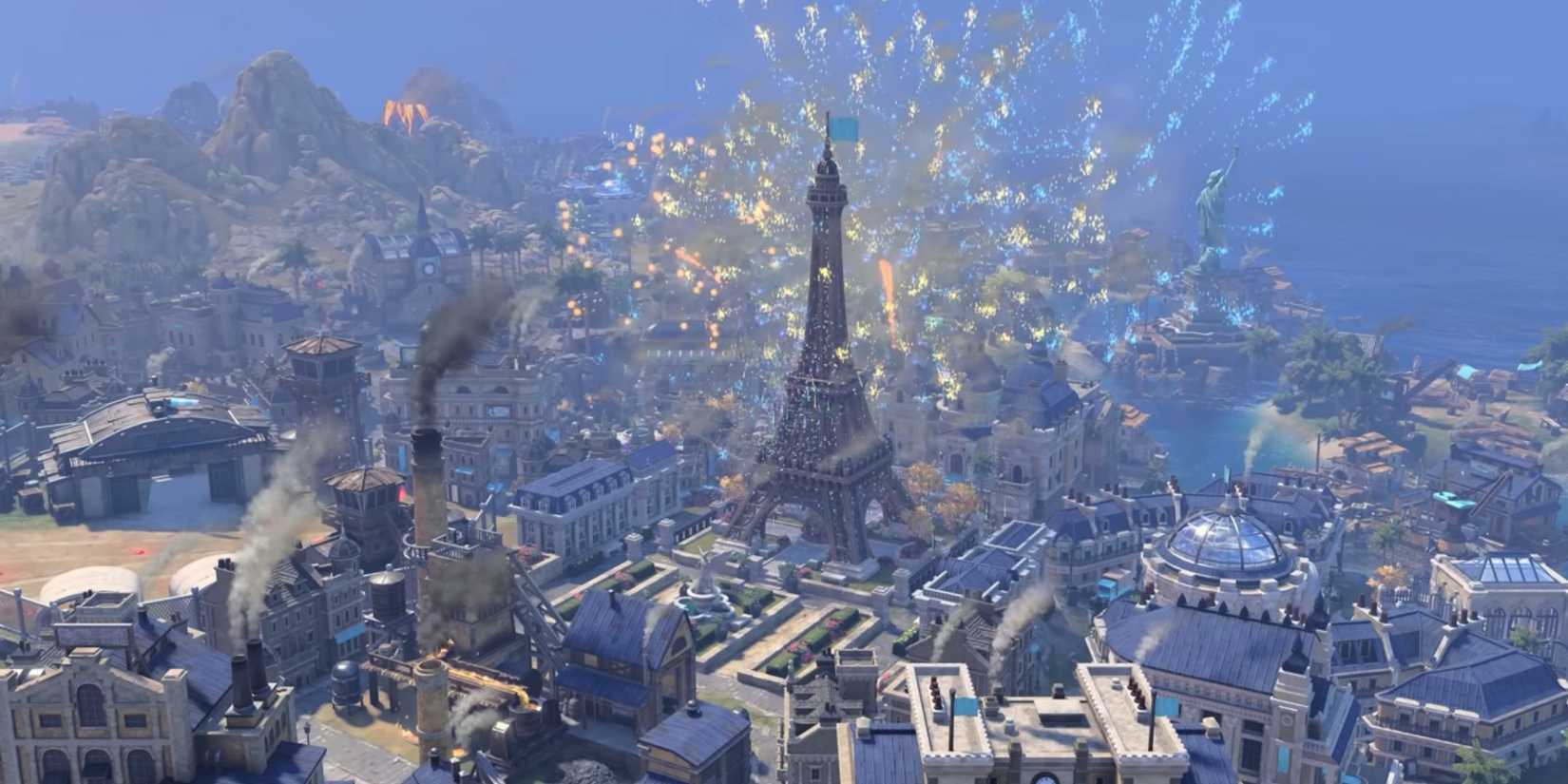 Eiffel tower with fireworks in Civilization 7