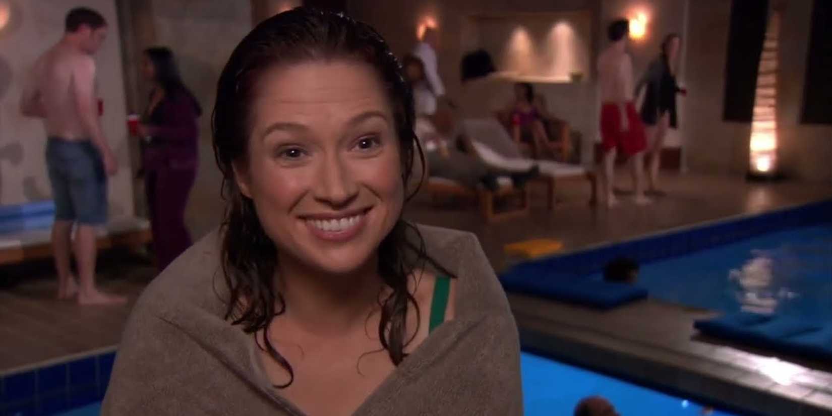 Erin at a pool party in The Office