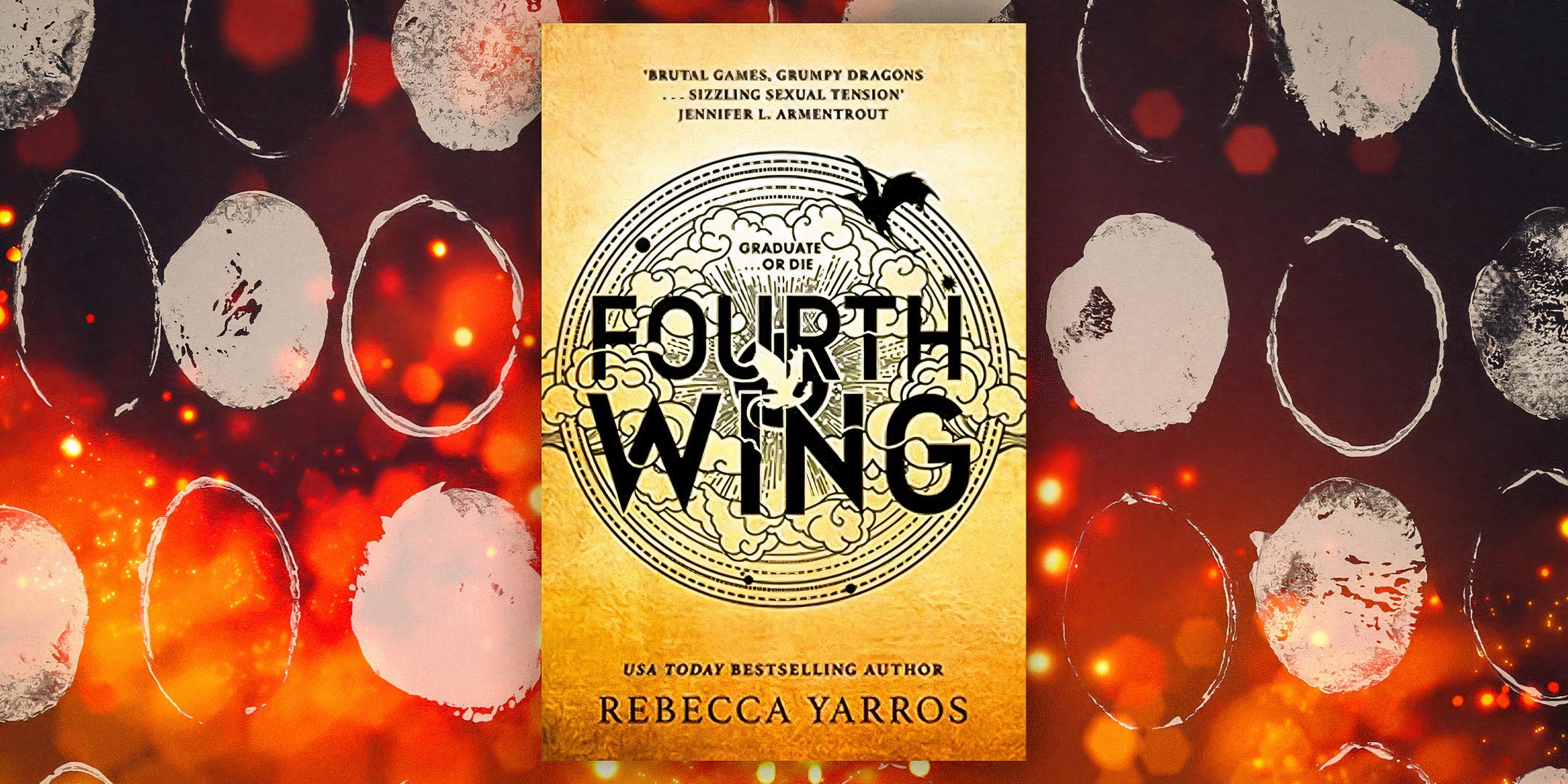 Fourth Wing book cover on orange glowing background