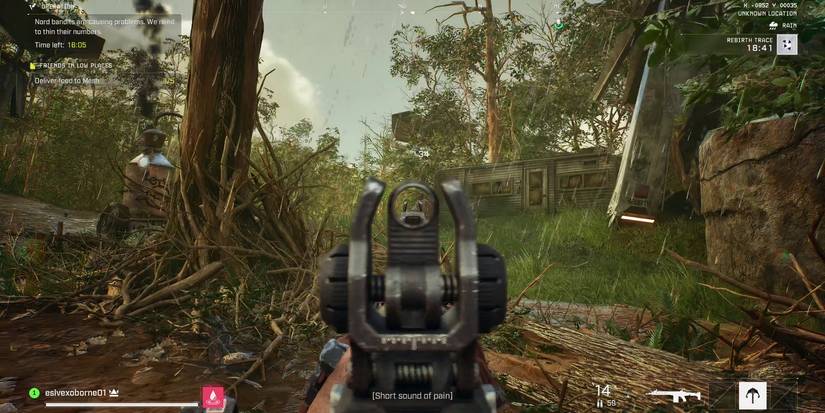 Exoborne Game screenshot in first person, of a gun being used