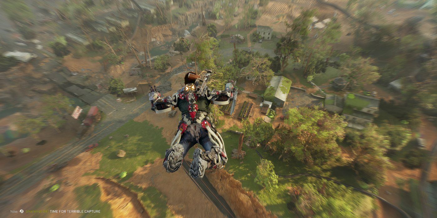 Screenshot de jogo exoborne: jogador caindo em um mapa