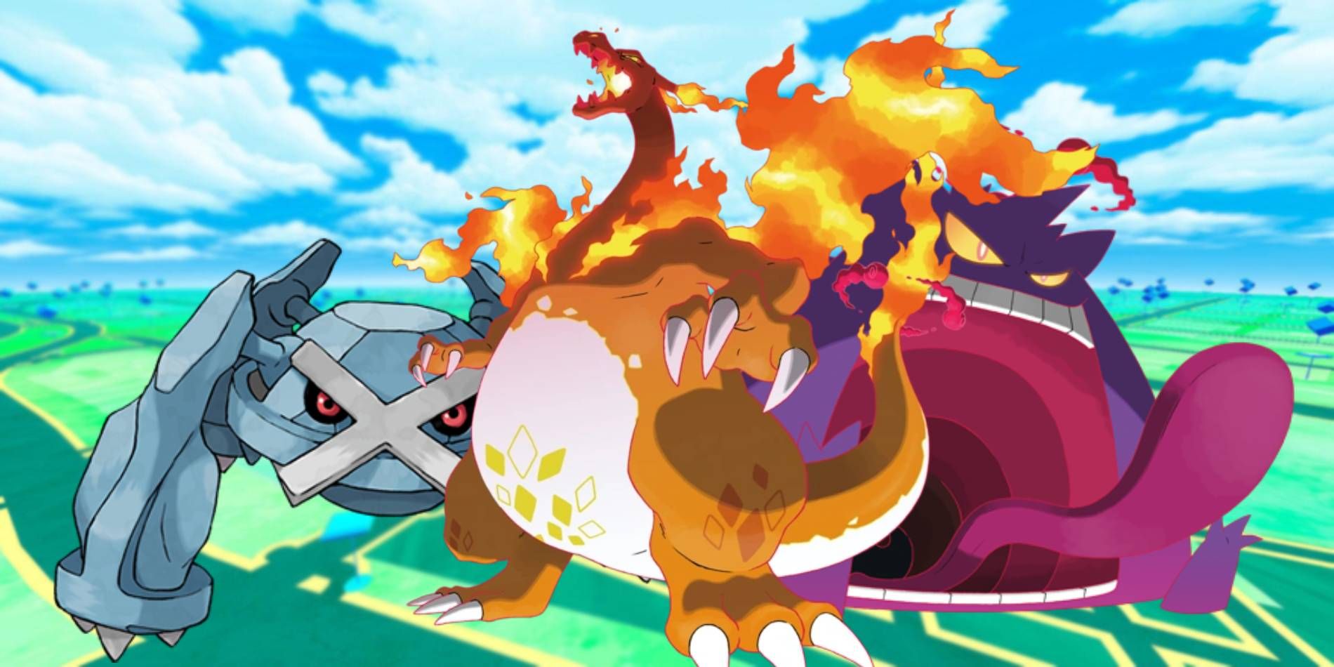 Pokémon GO Gigantamax Charizard, Gigantamax Gengar, and Metagross on a team
