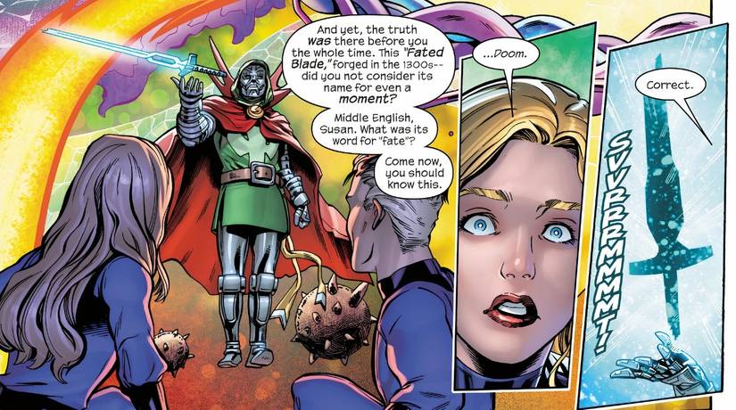 Fantastic Four 28 Doctor Doom reveals the sword Reed Richards and Sue Storm found is the Doomblade