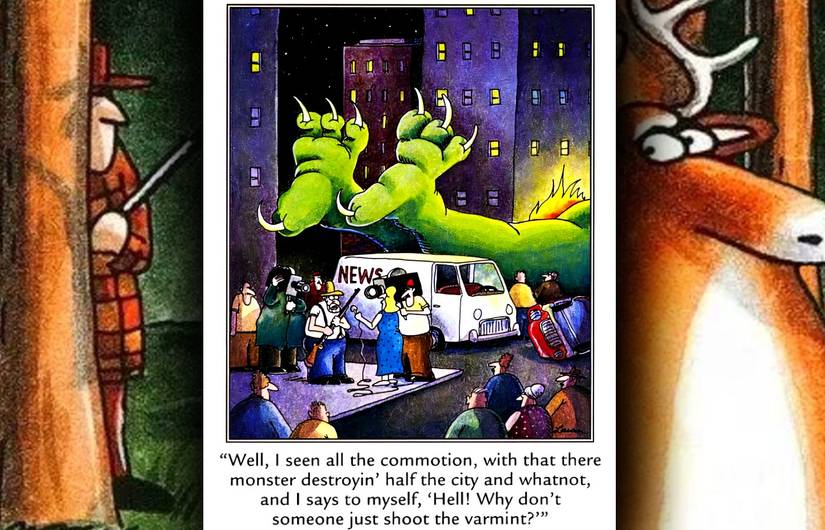 far side farmer shoot godzilla