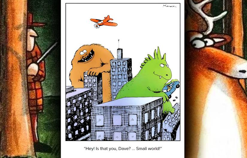 far side giant monsters attack city comic