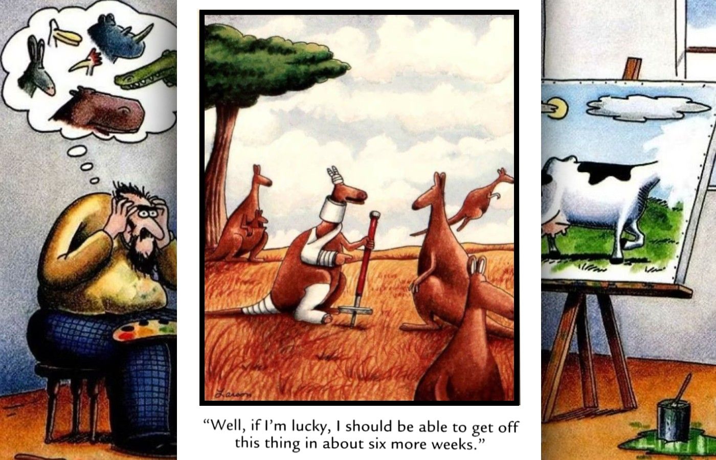 far side kangaroo on a pogo stick