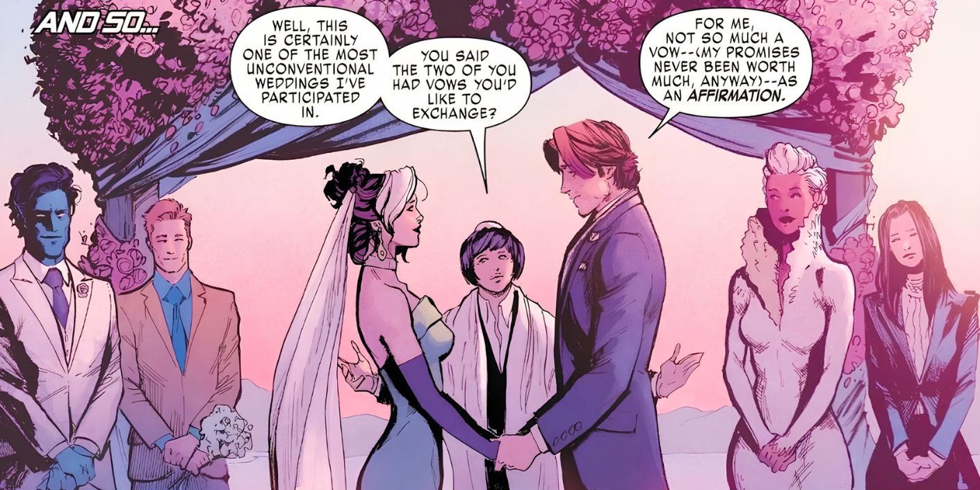 Comic über die Hochzeit von Rogue und Gambit vor ihrem Ehegelübde