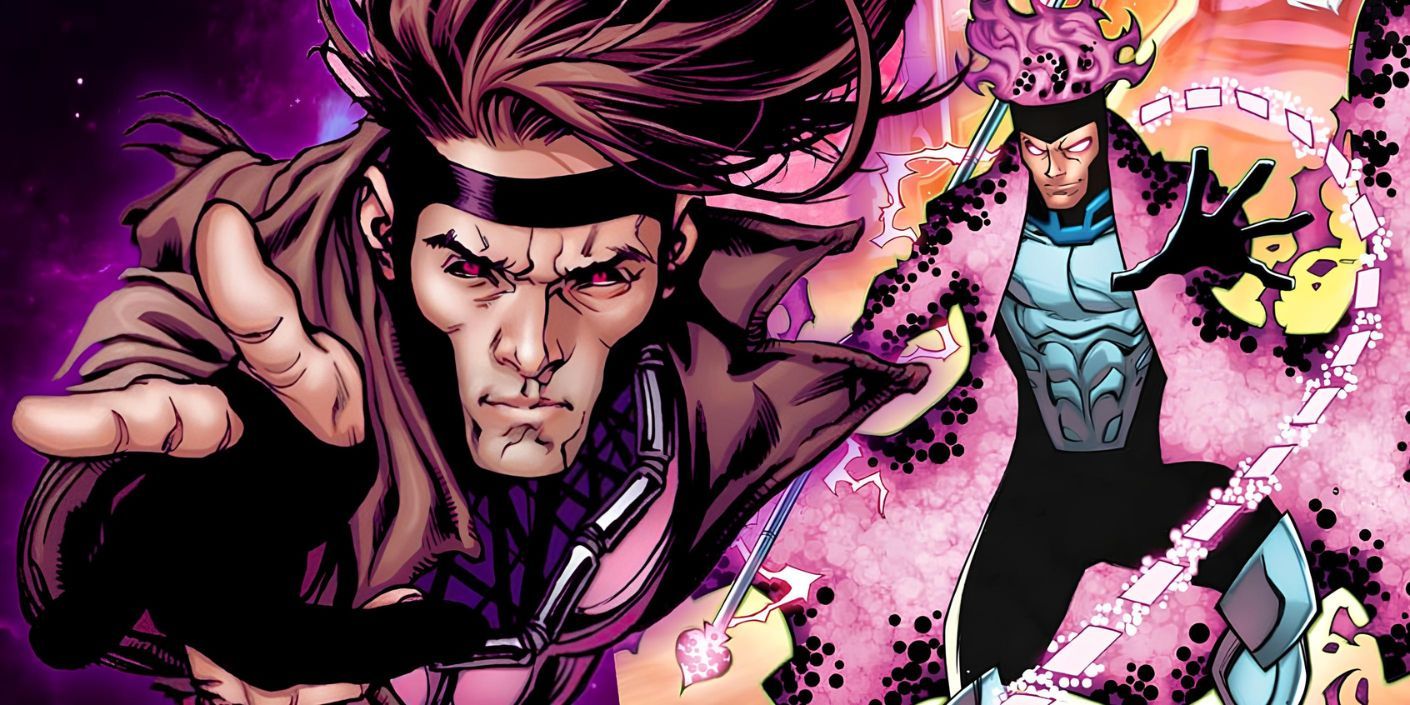 Split image of Gambit next to Gambit as a Herald of Galactus in What If…? Galactus Transformed Gambit? #1!