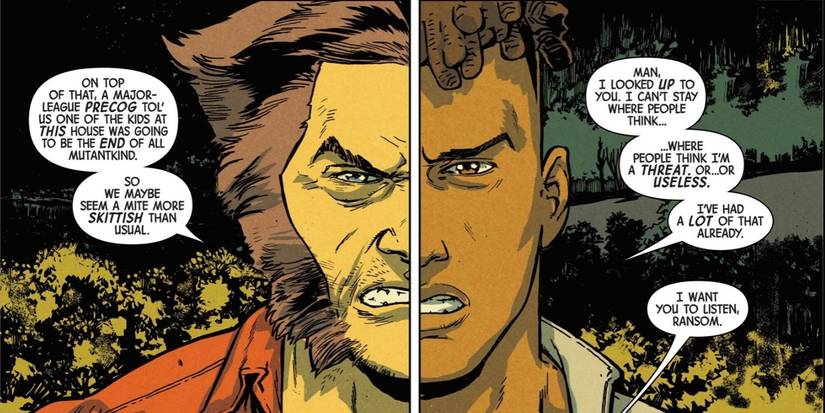 Uncanny X-Men #9; Split image of Wolverine and Ransom as they talk