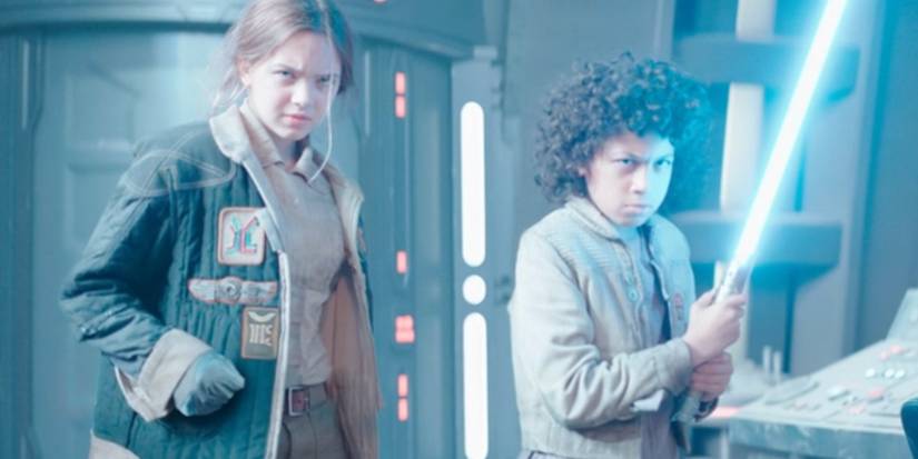 Fern with Wim Wielding Lightsaber in Skeleton Crew Episode 8