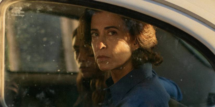 Fernanda Torres as Eunice Paiva inside a car in I'm Still Here