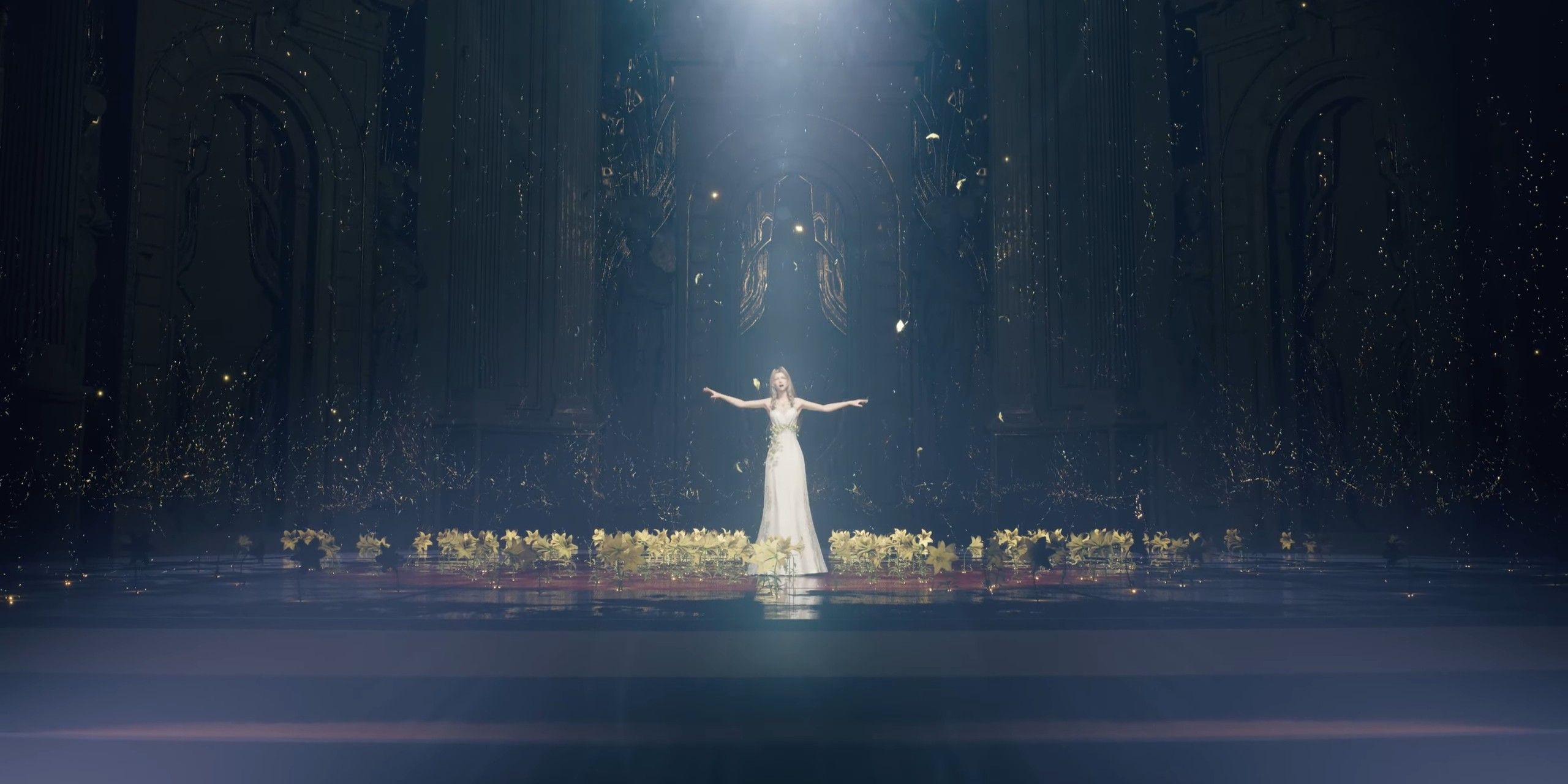 Aerith in the cathedral in FF7 Rebirth from the PC trailer