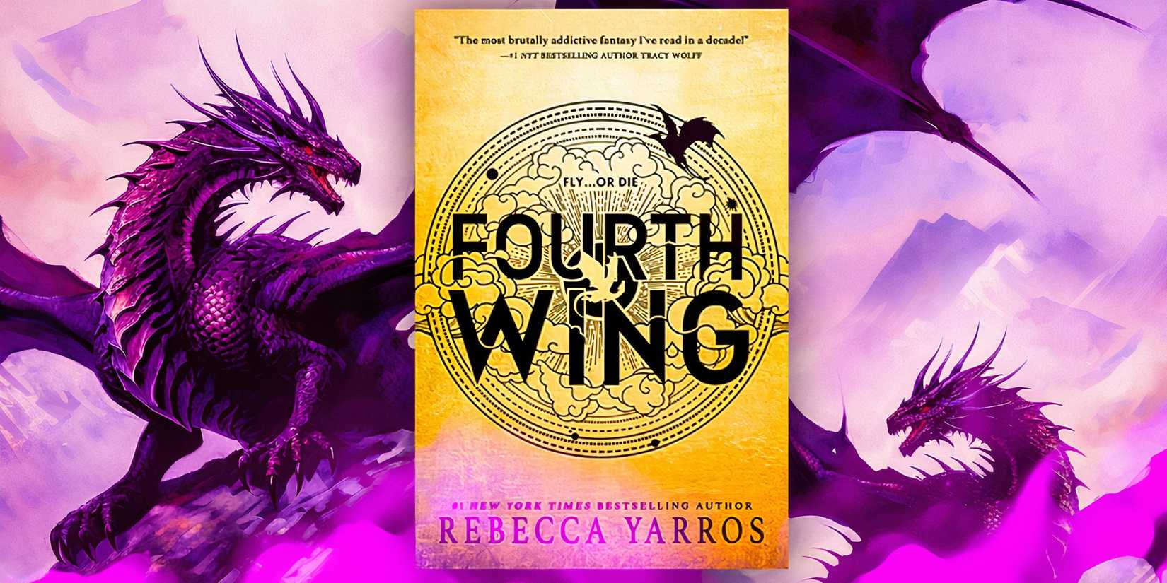 Fourth Wing by Rebecca Yarros on purple background with dragon