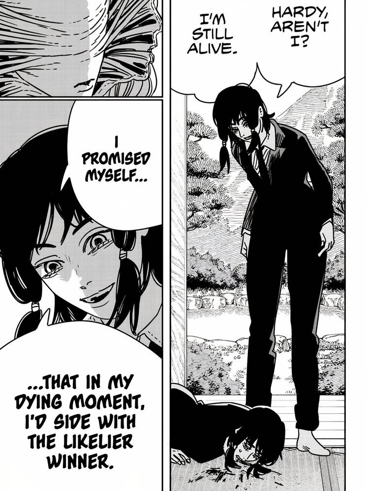 Fumiko appearing over her own dead body in Chainsaw Man chapter #189.
