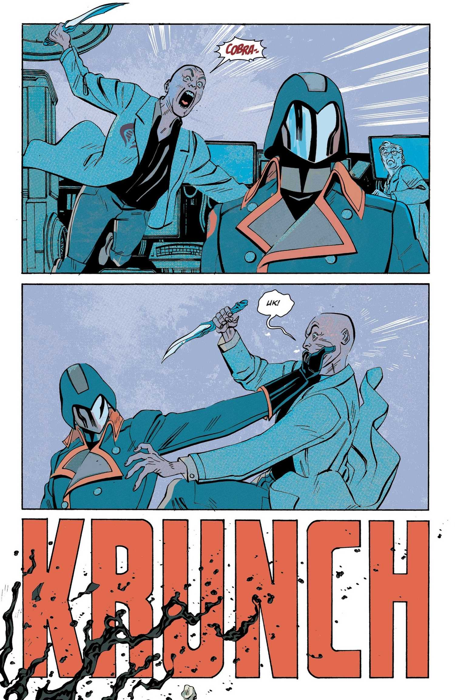 Comic book page: Cobra Commander dispatches with a Cobra-La spy