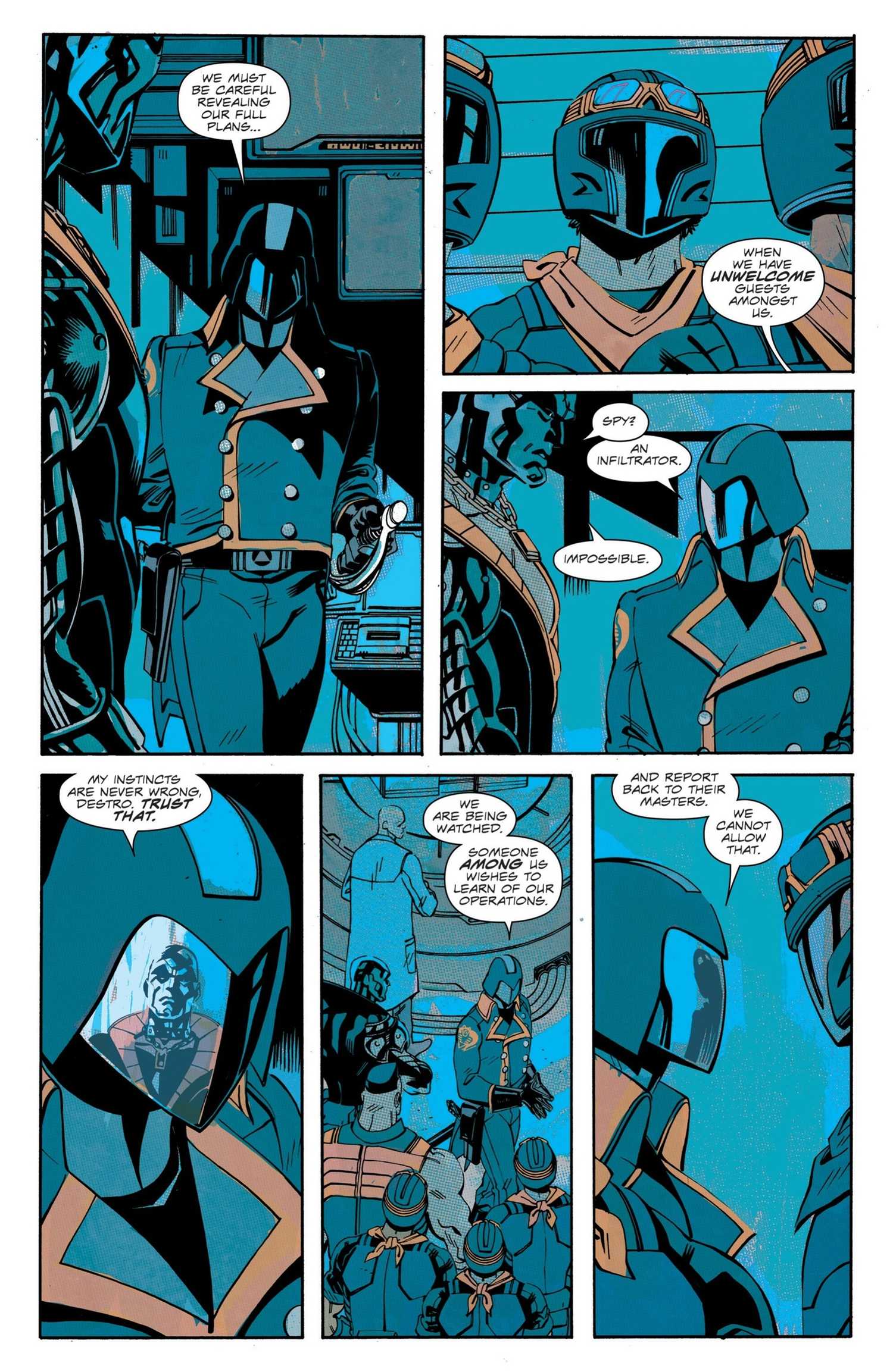 Comic book page: Cobra Commander suspects a spy in the ranks