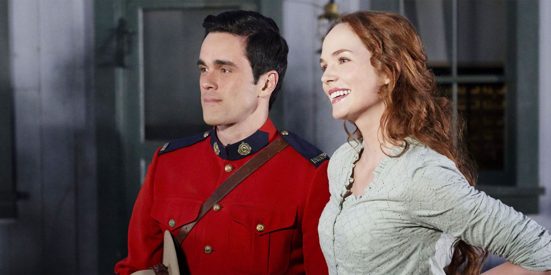 Gabe and Lillian staring ahead in When Hope Calls and smiling