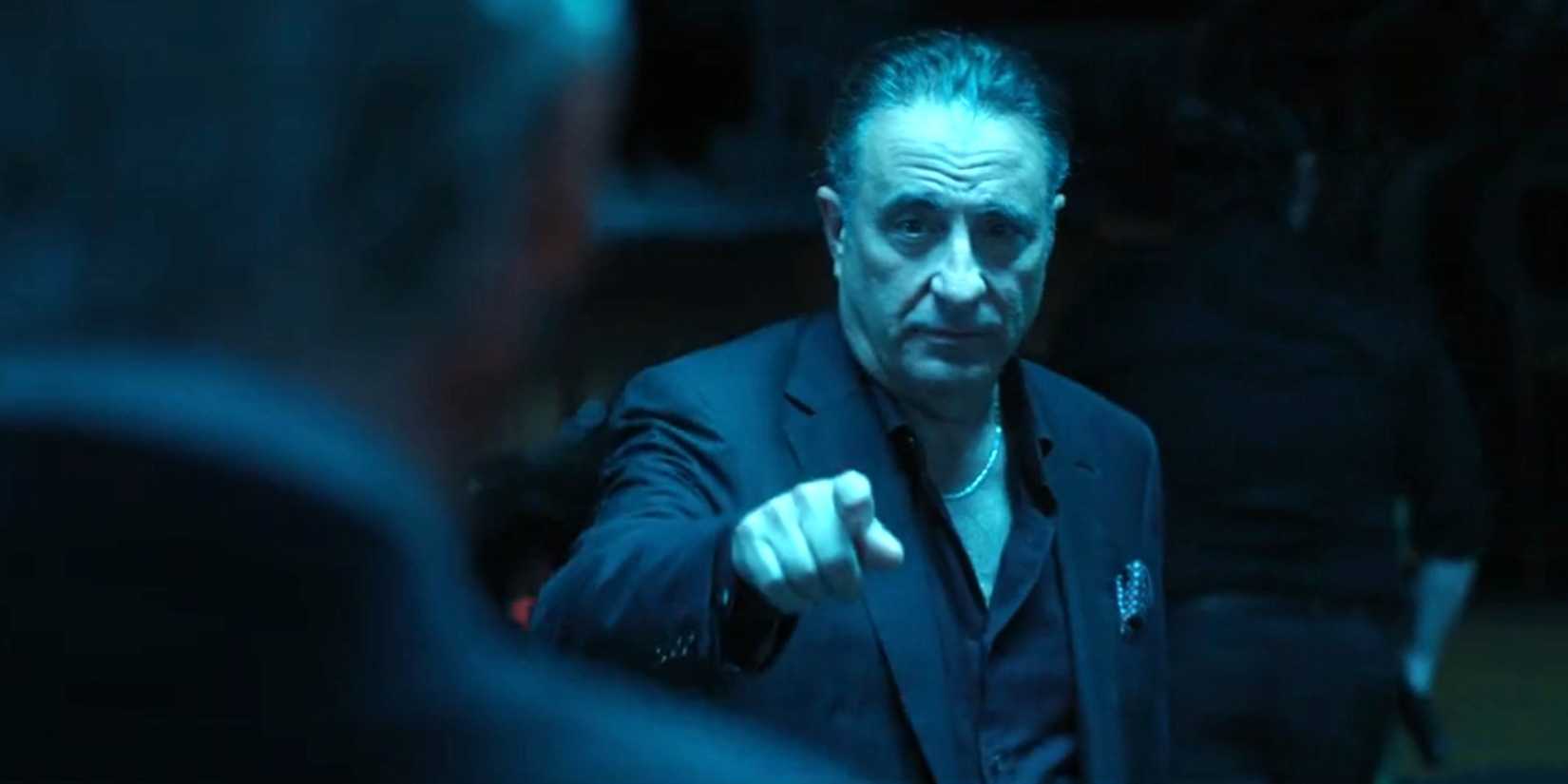 Gallino (Andy Garcia) pointing in Landman season 1, episode 10