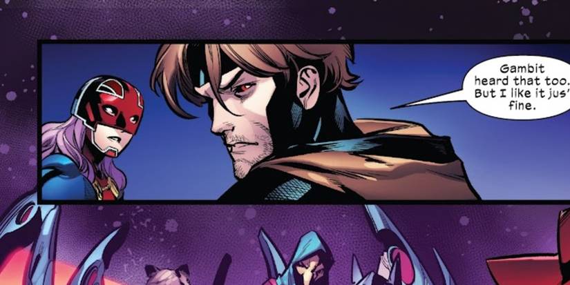 Gambit talks to Captain Britain on Otherworld in Excalibur #22