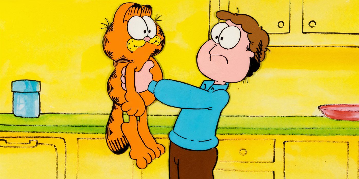 Jon garde Garfield dans la cuisine.