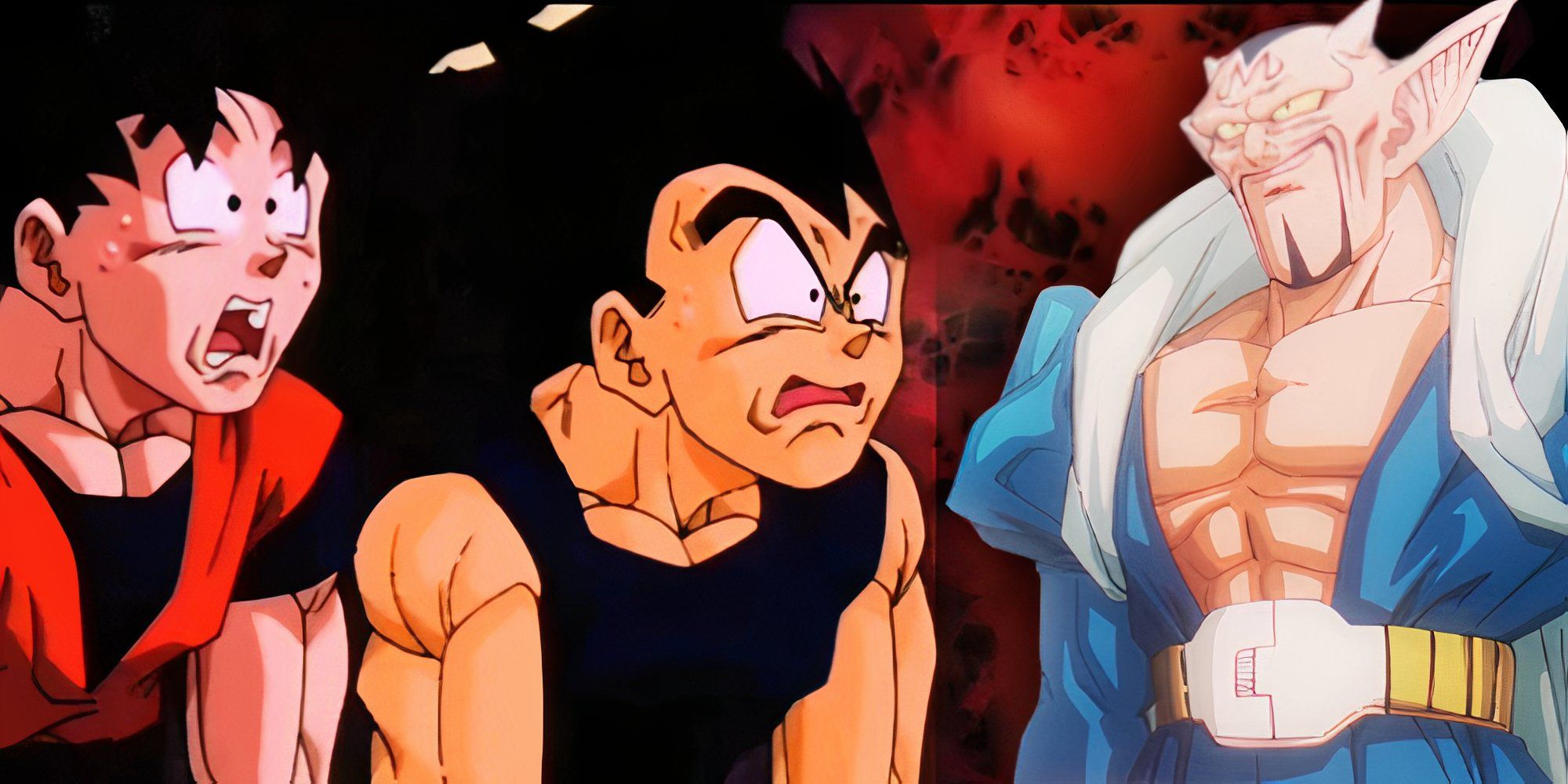 Goku and Vegeta are surprised as Dabura radiates