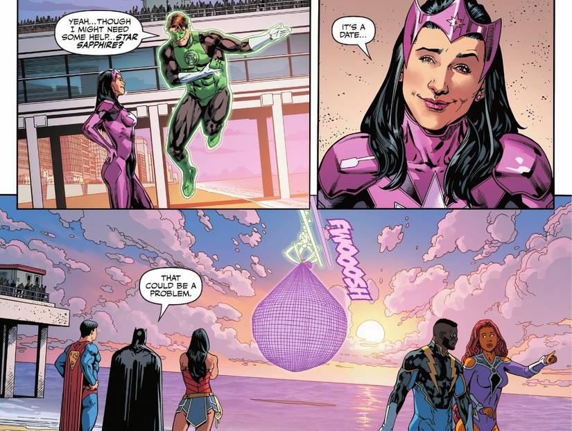 Green Lantern 19 Green Lantern and Star Sapphire fly off and Batman thinks their relationship could be a problem