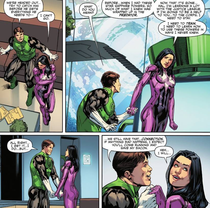 Green Lantern 19 Star Sapphire refuses to join Green Lantern's mission so she can learn from the Justice League