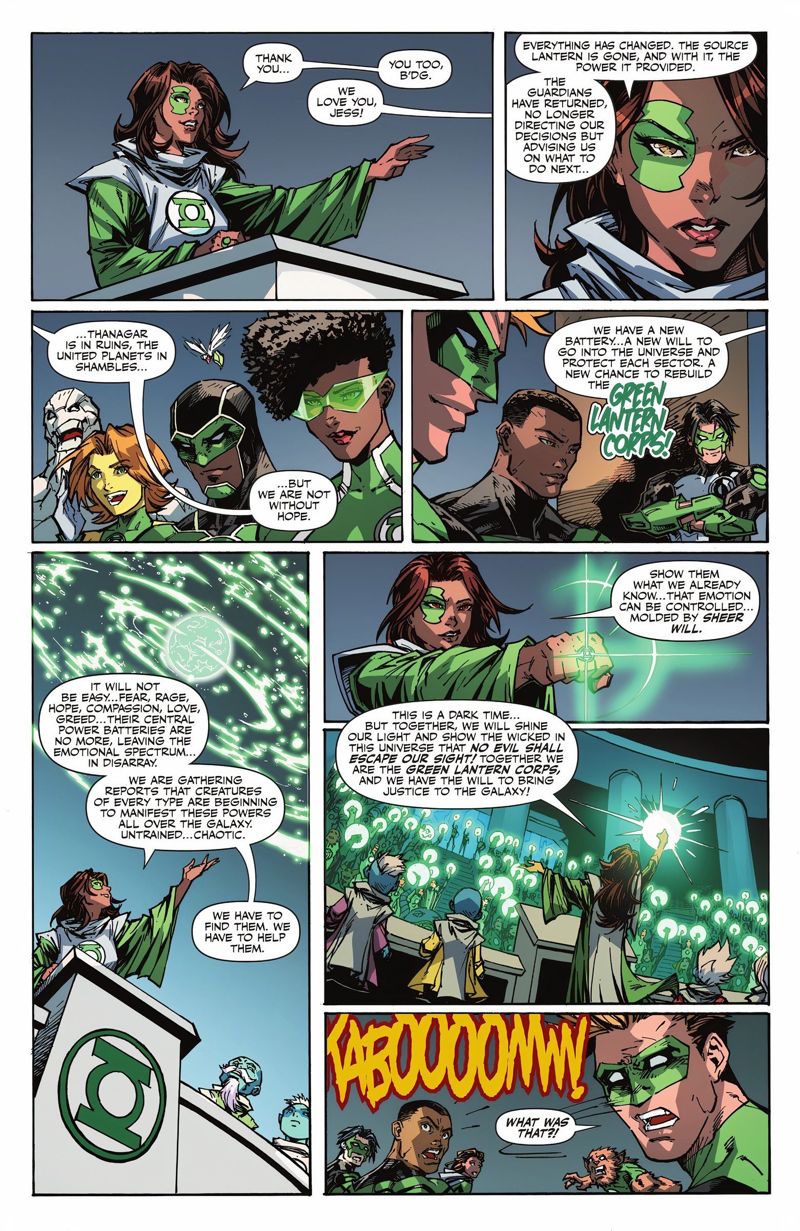 Delapan panel Jessica Cruz yang ditujukan kepada Green Lantern Corps