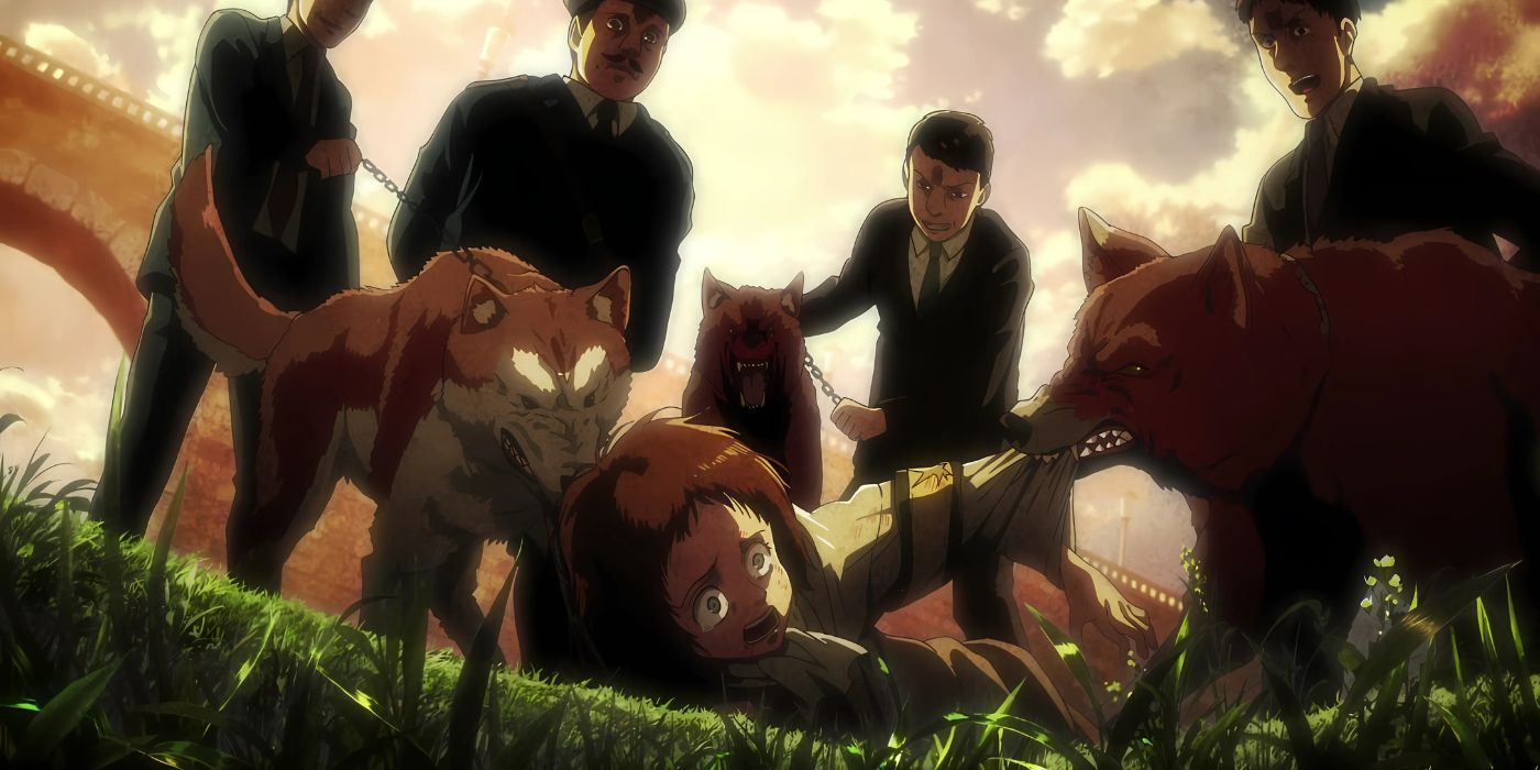 Grisha's sister being eaten alive by dogs as instructed by Marleyan soldiers