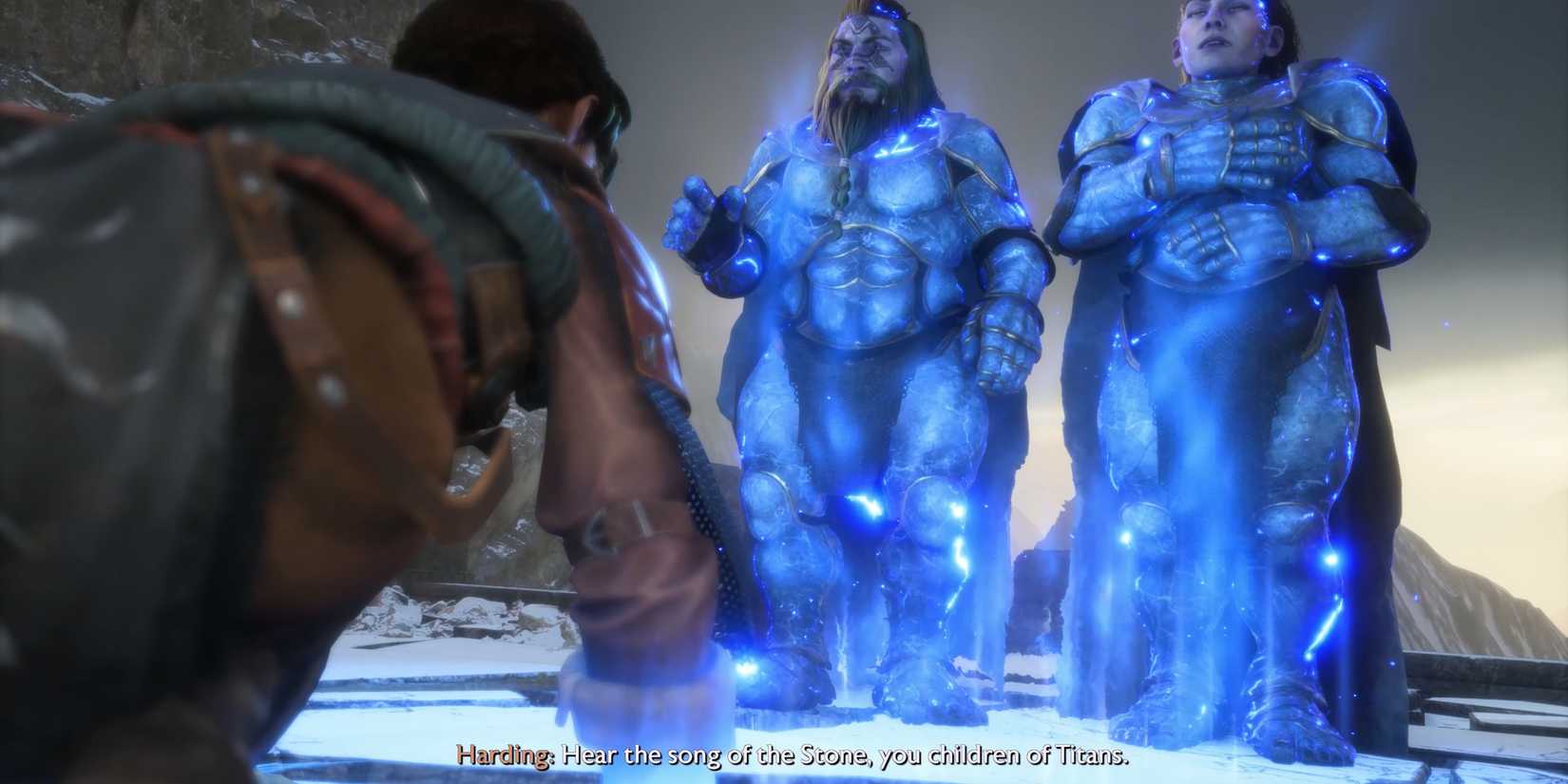 Harding channels the Titan's magic into Stalgard and Durra in Dragon Age: The Veilguard.