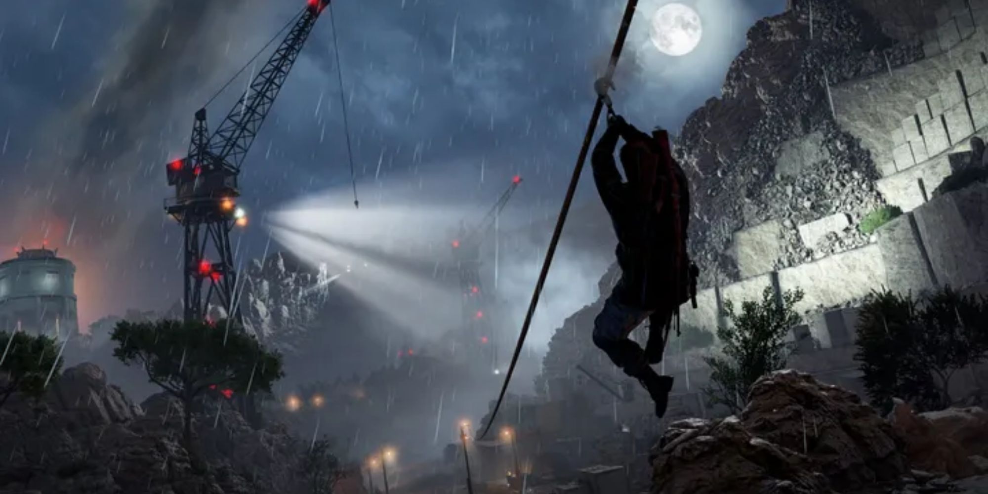 Harry Hawker on a zipline in Sniper Elite Resistance