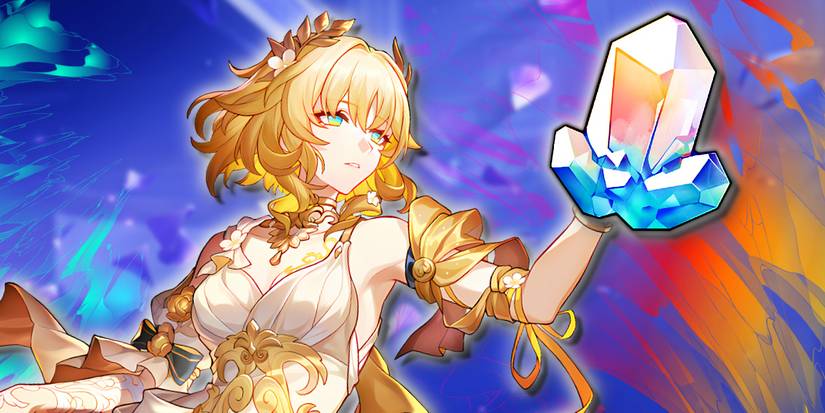 Honkai Star Rail's Aglaea reaches for a Stellar Jade.