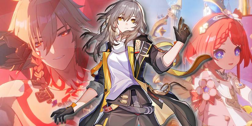 Honkai Star Rail's Trailblazer stands between Mydei and Tribbie.