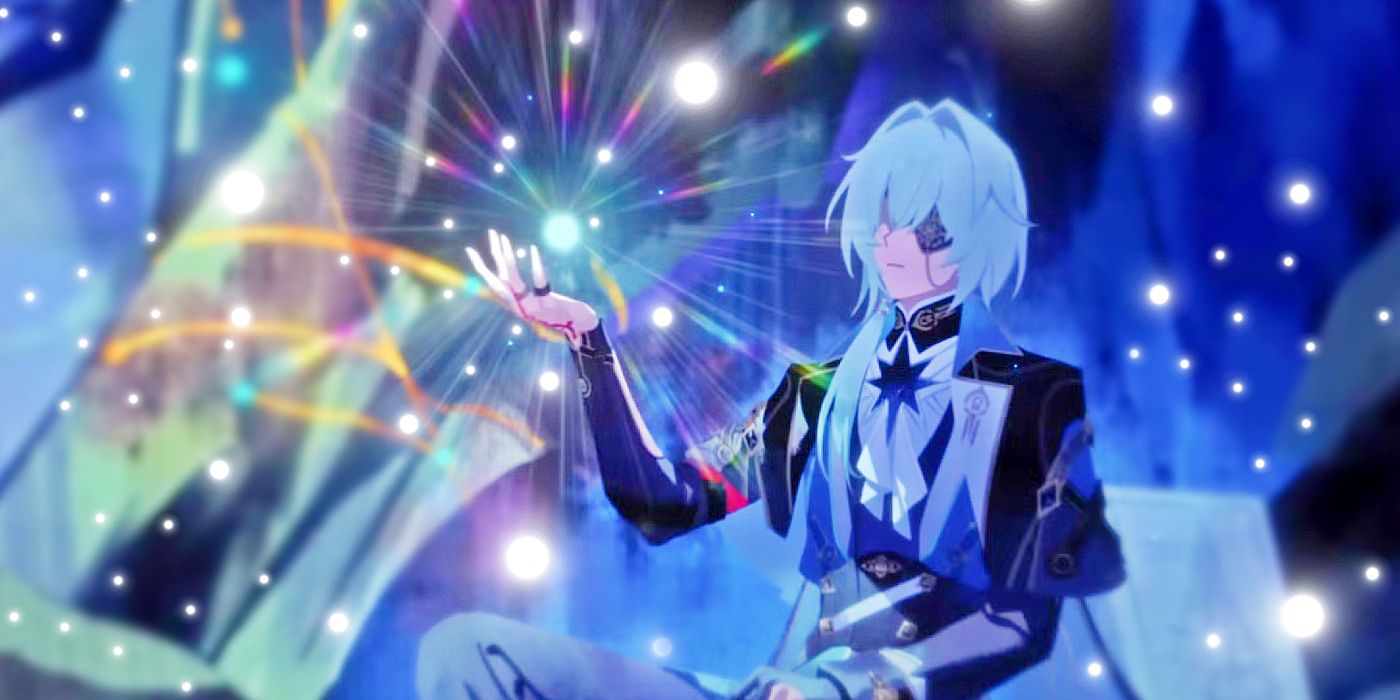 Honkai Star Rail's Anaxa extends their hand to reach for a glowing orb.