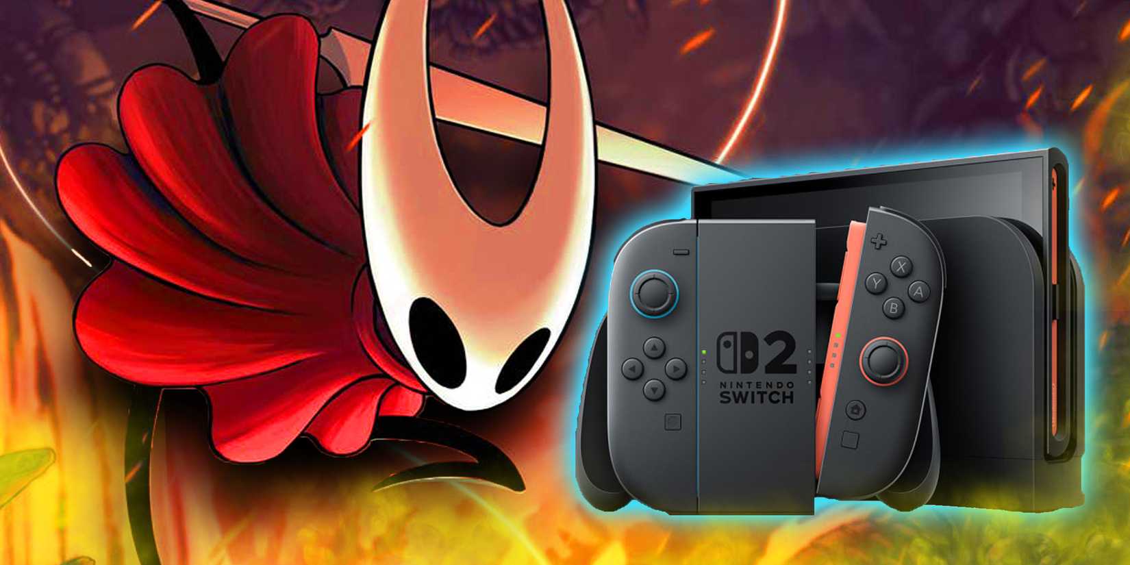 Hornet from Silksong next to a Switch 2.