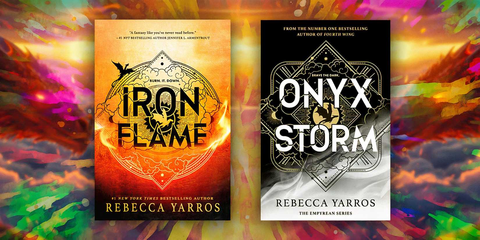 Iron Flame and Onyx Storm book covers