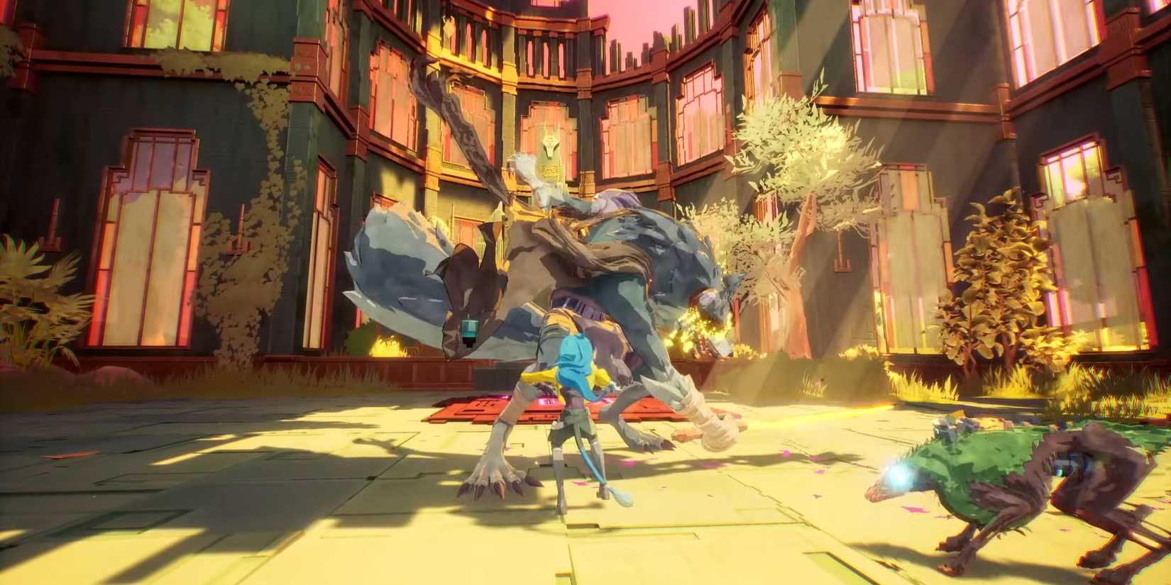 The main character facing a boss in Hyper Light Breaker