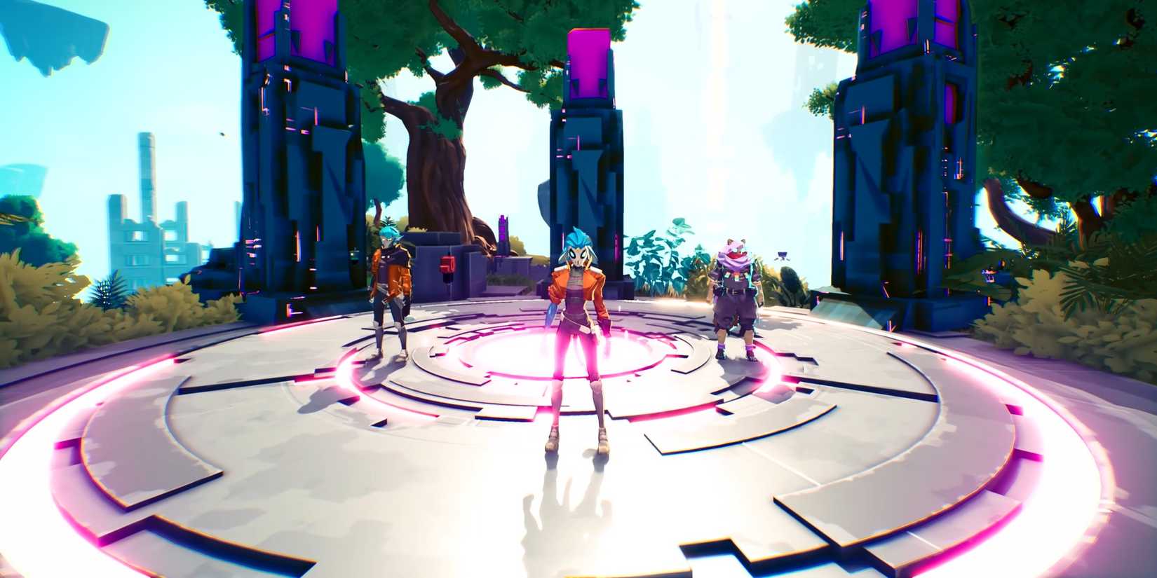 All three characters on the telepad in Hyper Light Breaker.