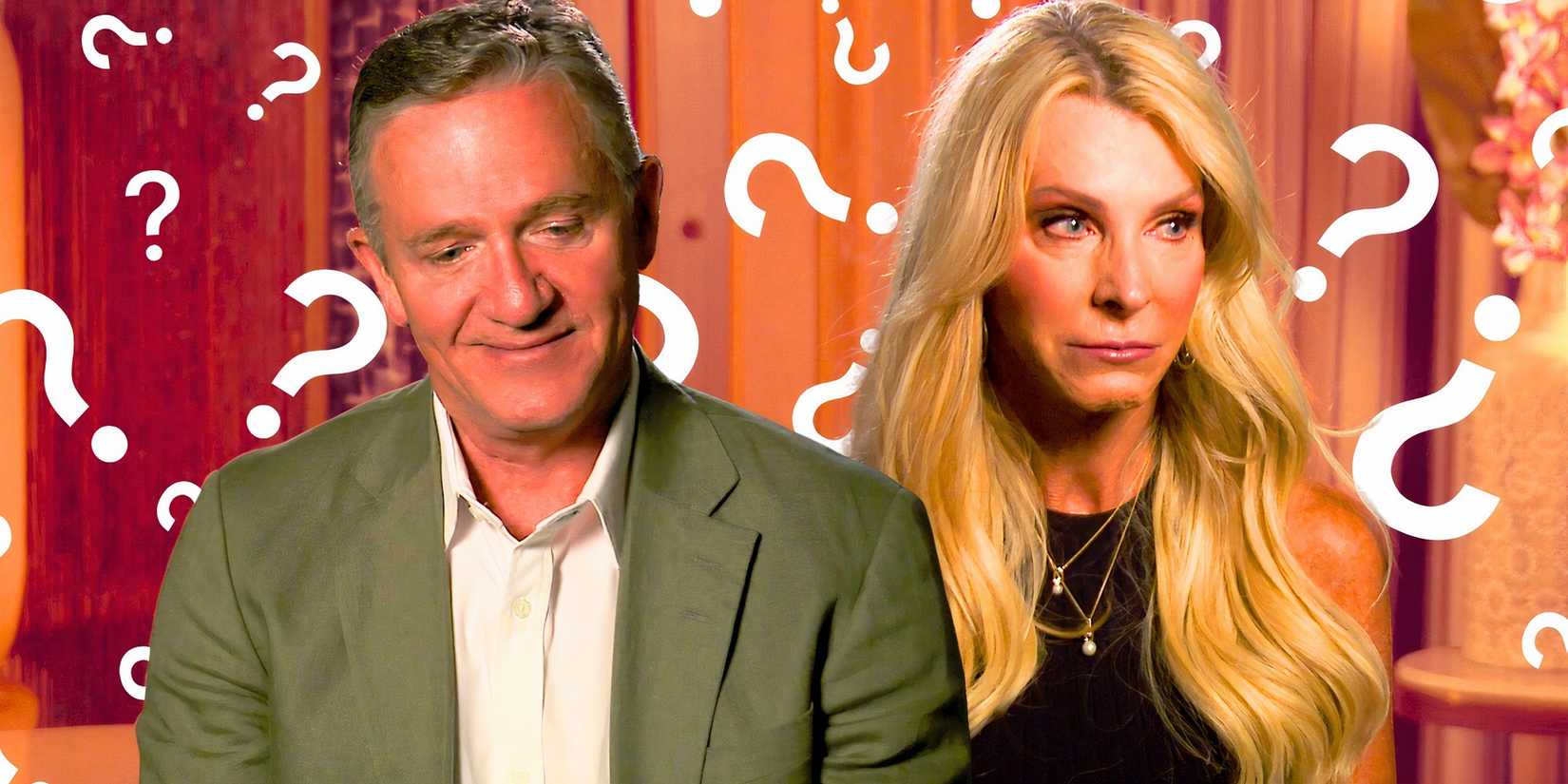 The Golden Bachelorette's Chock Chapple And Joan Vassos with questions marks