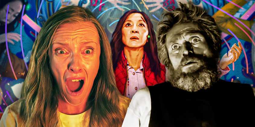 Imagery from Everything Everywhere All at Once, Hereditary, and The Lighthouse