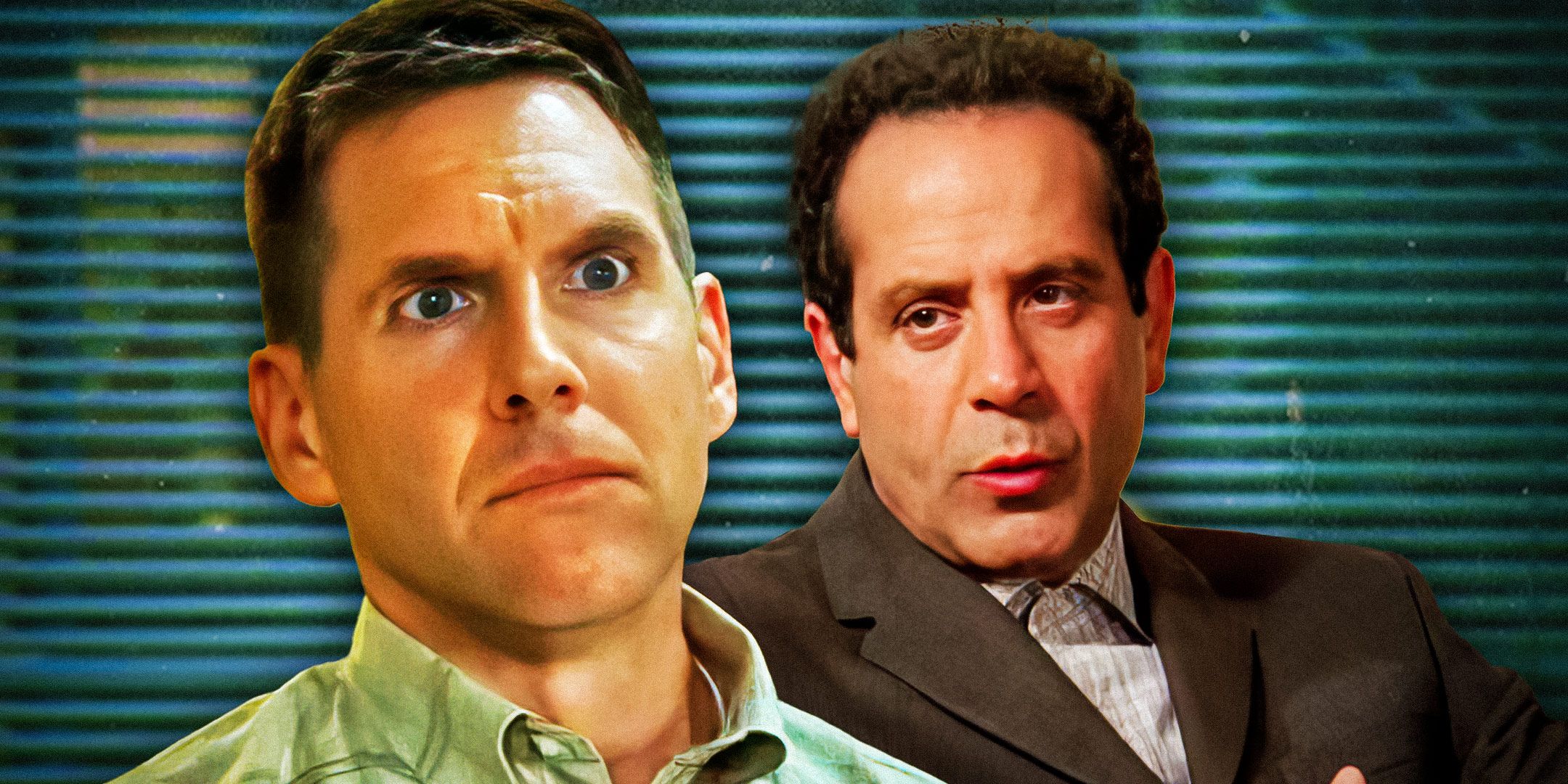 Harold Krenshaw (Tim Bagley) and Adrian Monk (Tony Shalhoub) in Monk