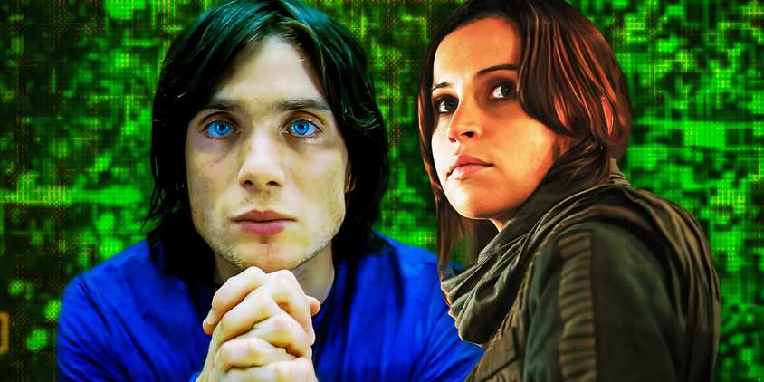 Cillian Murphy as Capa in Sunshine and Felicity Jones as Jyn in Rogue One.