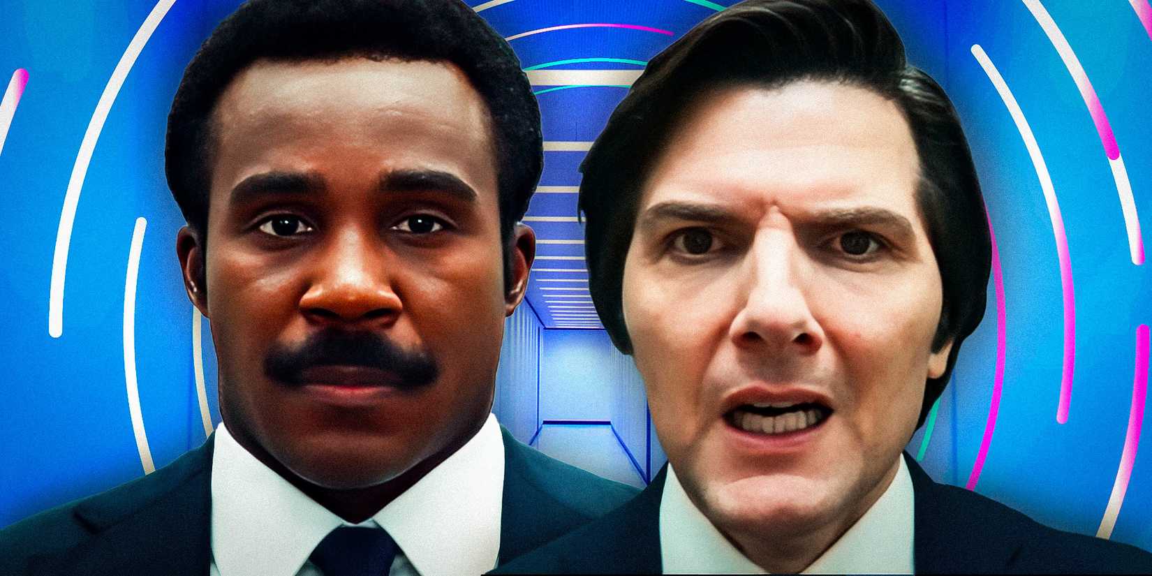 Seth Milchick and Mark Scout with the hallway behind them in Severance season 2