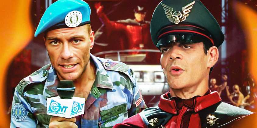 Jean-Claude Van Damme as Guile and Raul Julia as Bison in the Street Fighter movie