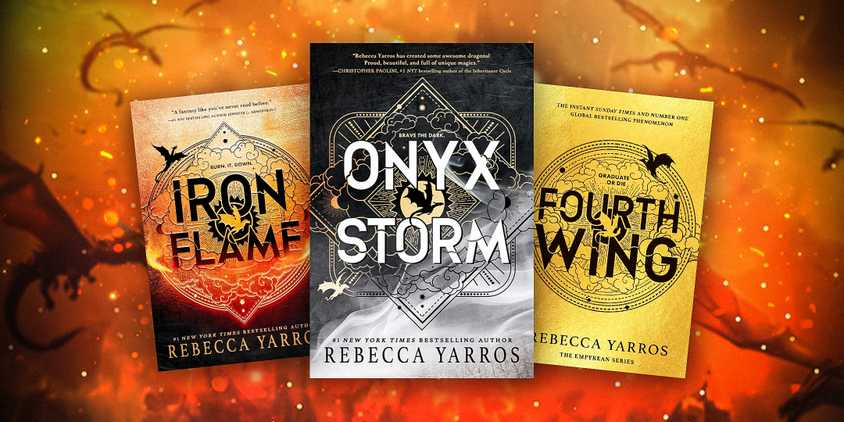 Fourth Wing, Iron Flame, Onyx Storm book covers dragon background