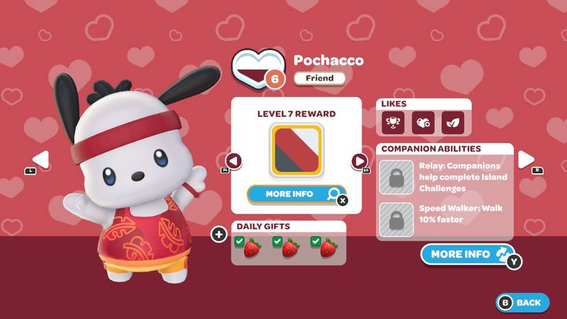 Pochacco Friendship Screen in Hello Kitty Island Adventure