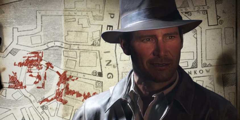 Indiana Jones against the map from The Great Circle