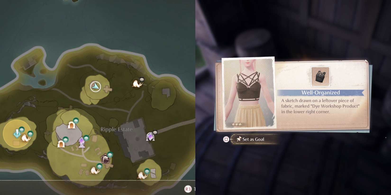 Infinity Nikki gameplay showing Well-Organized and its map location