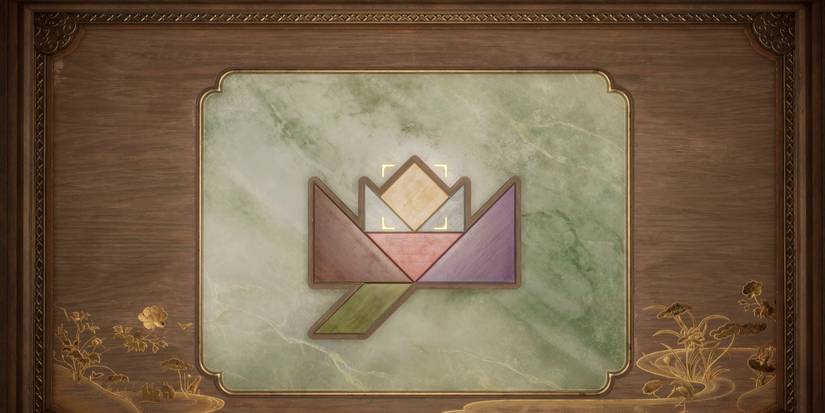 Infinity Nikki gameplay showing the solution Whim Tangram puzzle 3